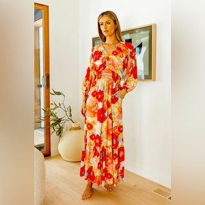 Bohme Floral Maxi Dress in Red and Orange